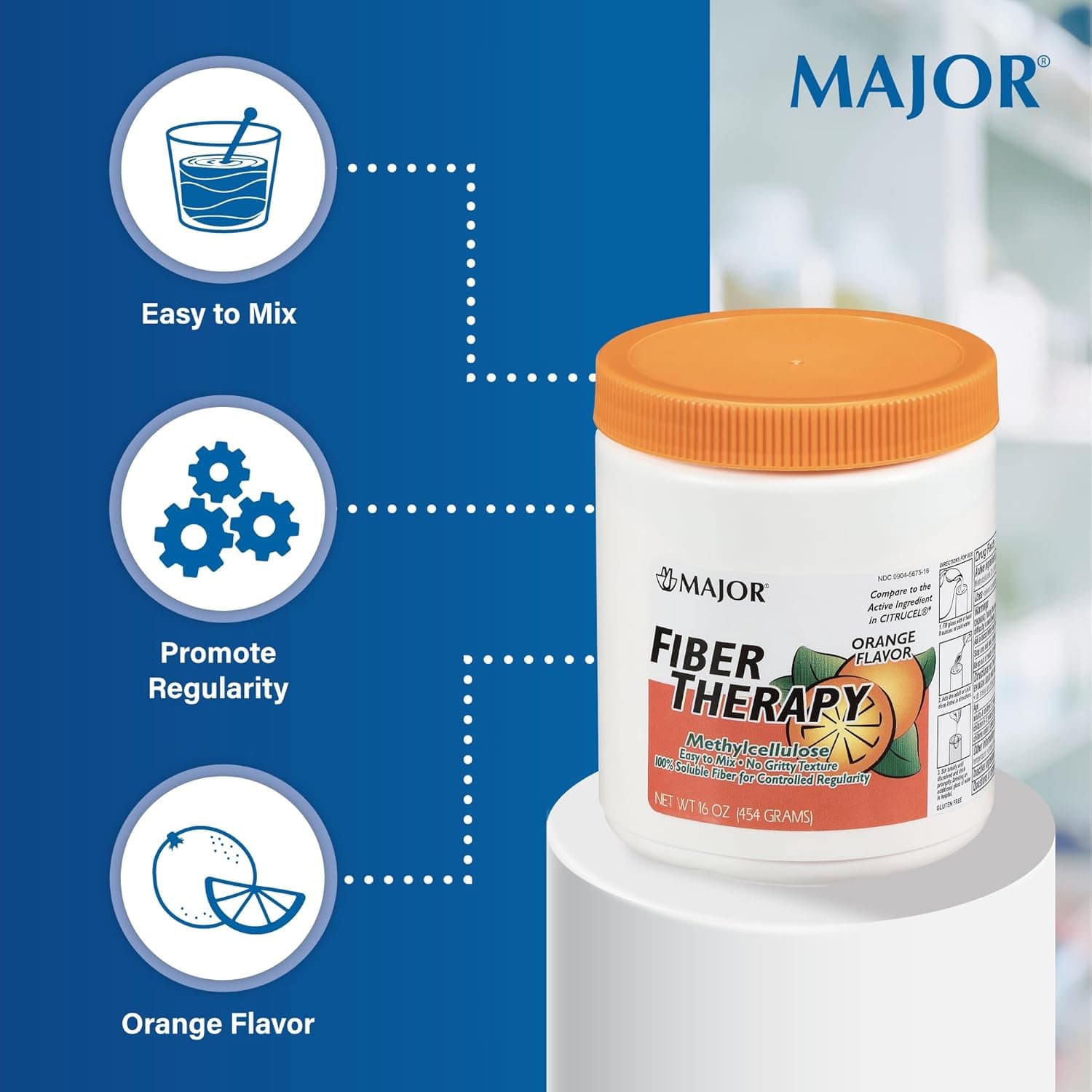 Major Fiber Therapy Powder, MethylCellulose, Orange Flavor, 16 oz - Image 3