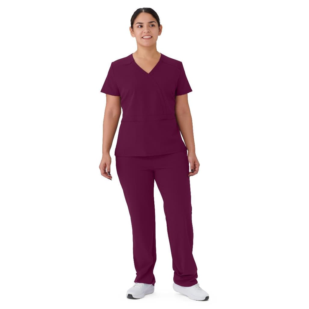 Medline Brooklyn AVE Women's Scrub Top, Mock Wrap, Wine, 2XSmall - Each - Image 1