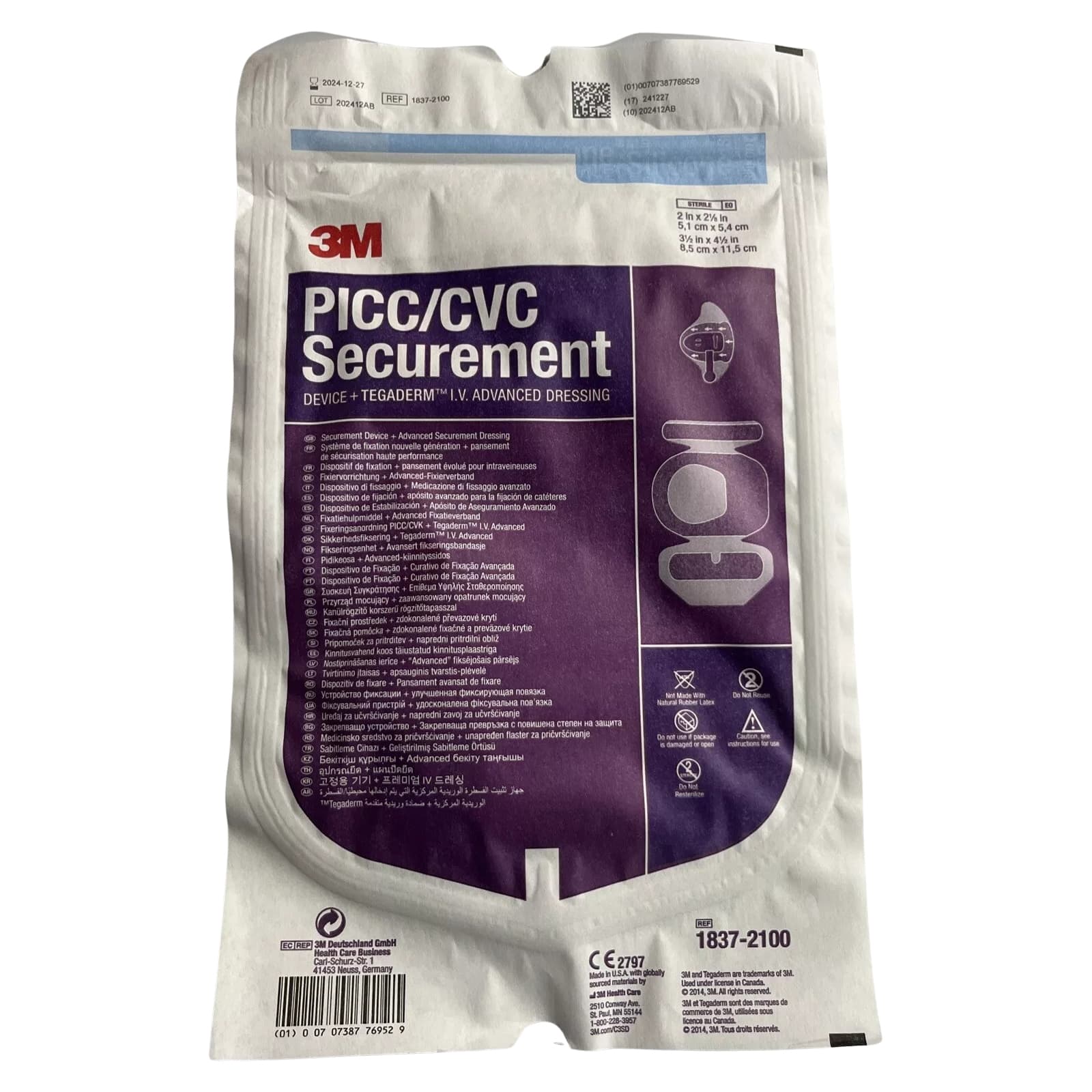 3M PICC-CVC Securement Device + Tegaderm IV Advanced Securement Dressing, 3-1/2 x 4-1/2" - Box of 20 - Image 2