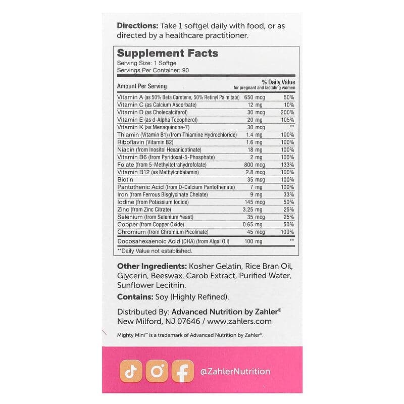 Zahler, Mighty Mini Prenatal + DHA Softgels, 90 Count - Each - Image 2