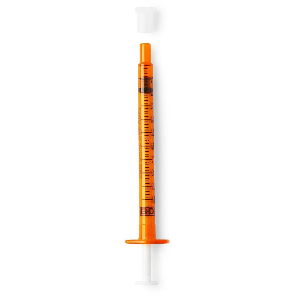 BD Amber Oral Syringe with Tip Cap, 1 ml - Case of 500 - Image 1