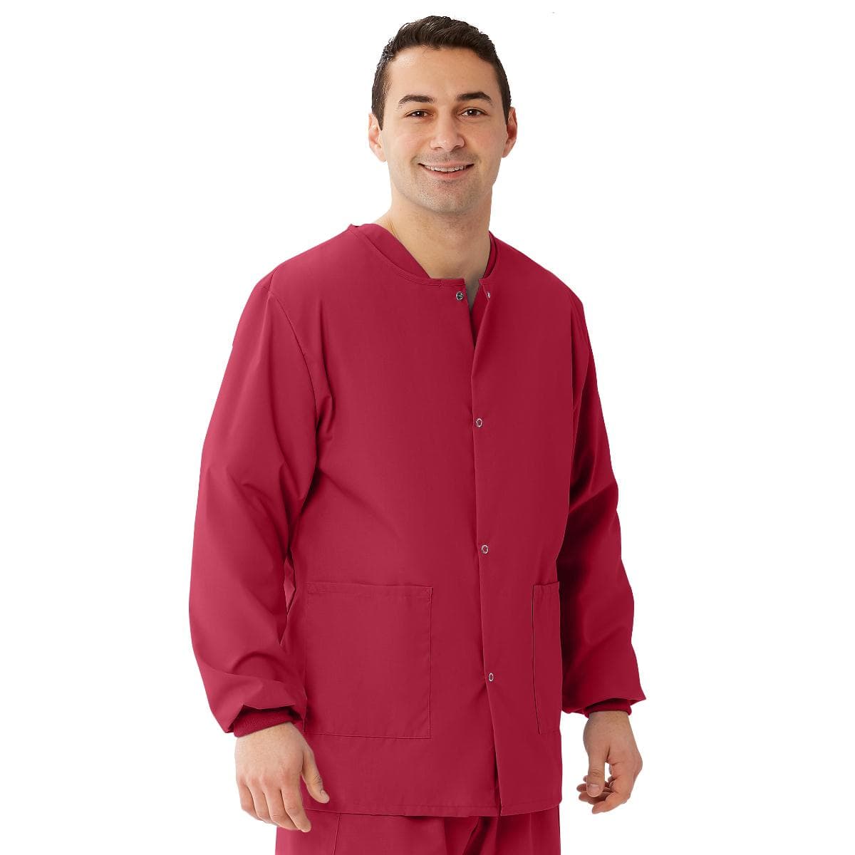 Medline Angelstat Raspberry Unisex Warm-up Scrub Jacket, Small - Image 1