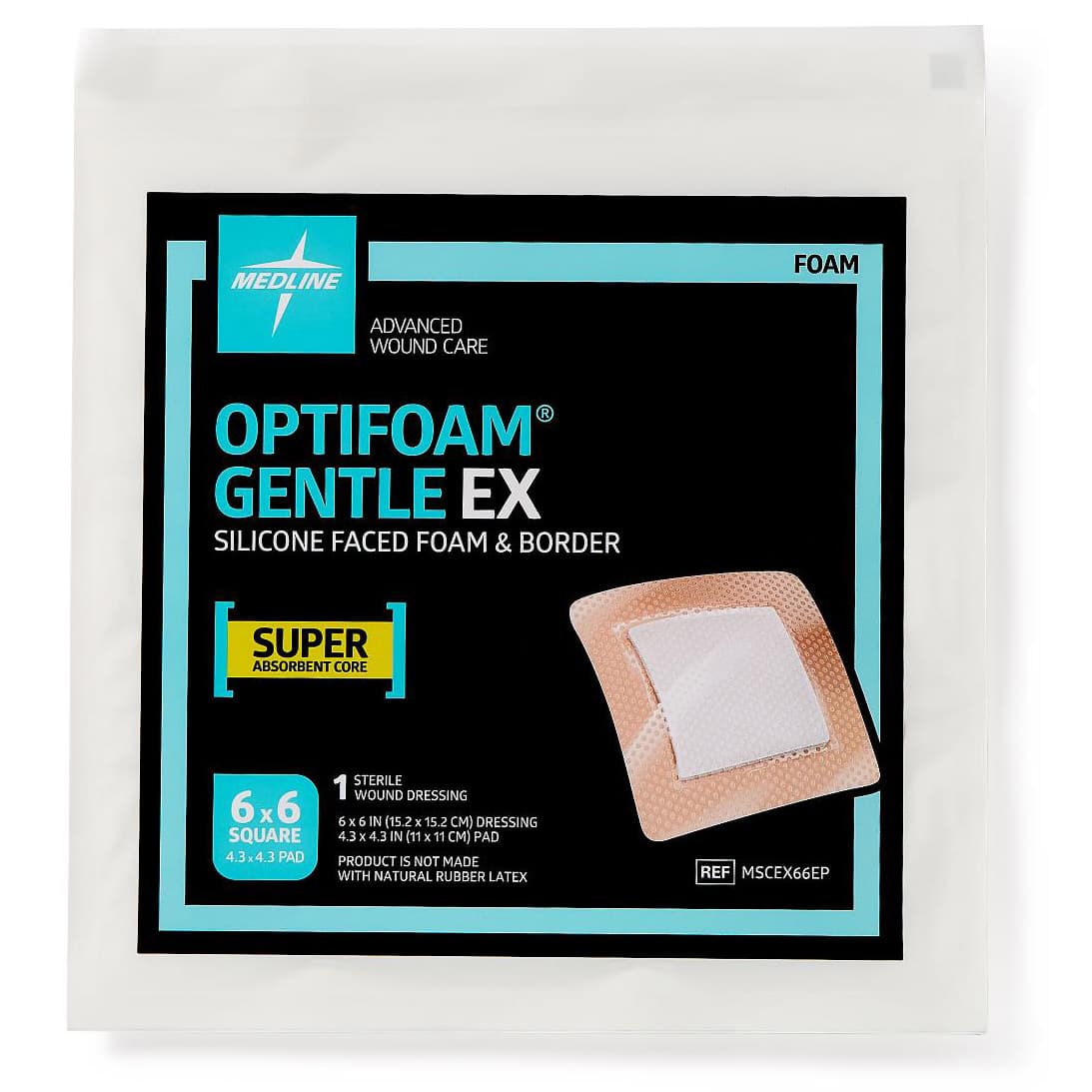 Optifoam Gentle EX Silicone-Faced Border Foam Dressing, Sterile, 6 x 6 Inch - Each - Image 1