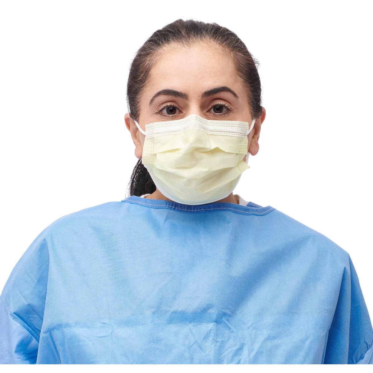 Medline ASTM Level 1 Isolation Face Mask with Ear Loops, Yellow - Image 1