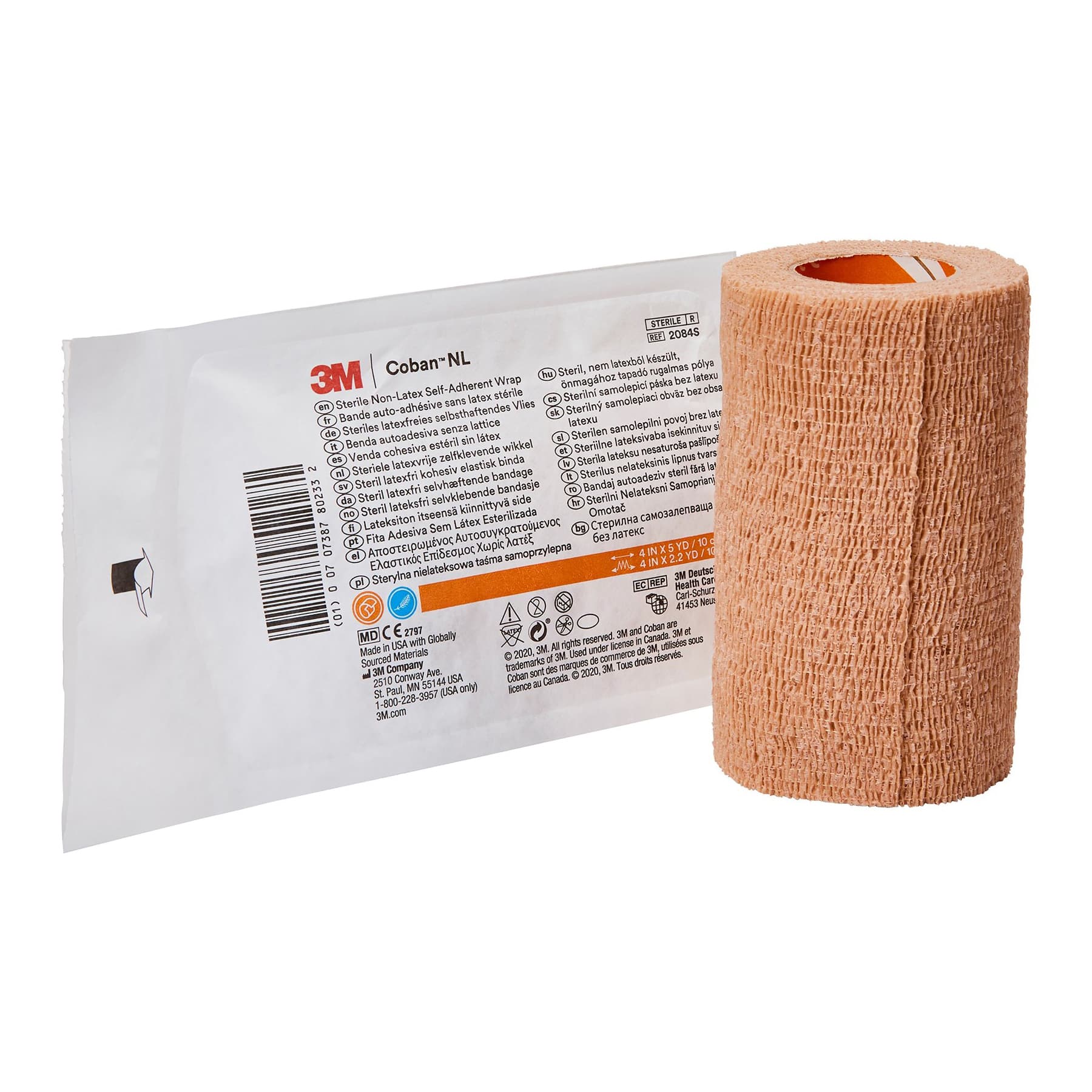 3M Coban LF Cohesive Bandage, 4 Inch x 5 Yard, Compression, Tan - Each - Image 1