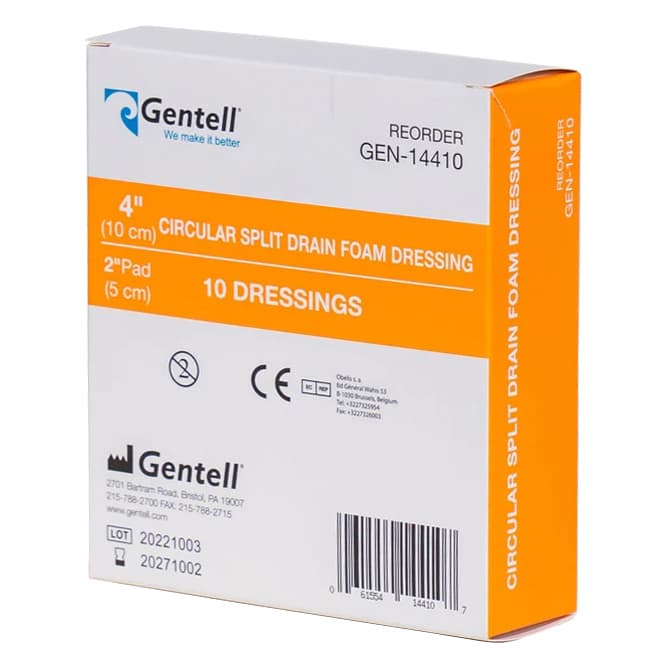 Gentell Circular Split Drain Foam Dressing, 4 Inch - Box of 10 - Image 1