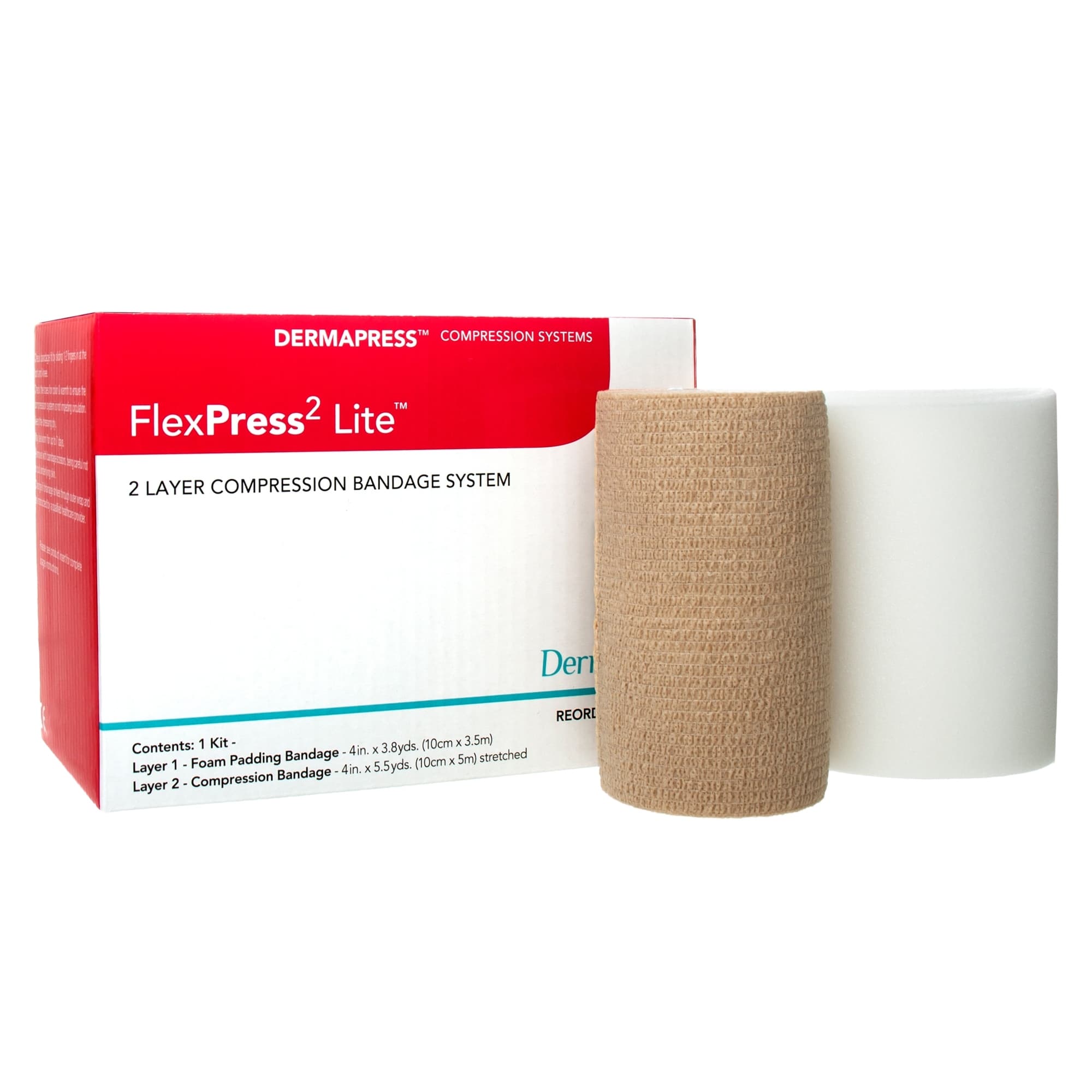 DermaRite FlexPress2 Lite Two Layer Compression Bandage System, Tan-White