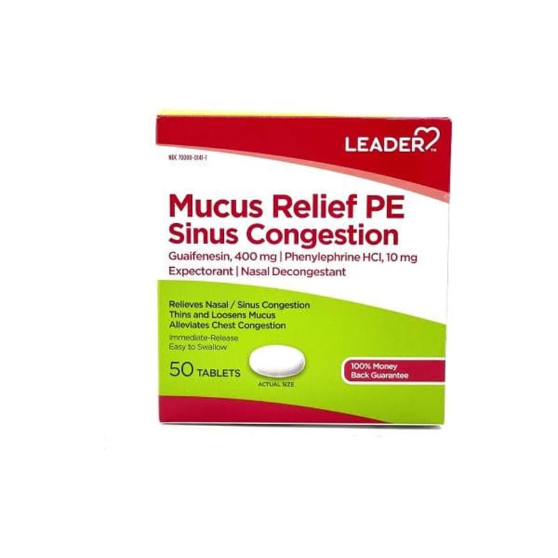 Leader Mucus Relief PE Sinus Congestion Tablets, 50 Count - Each - Image 2