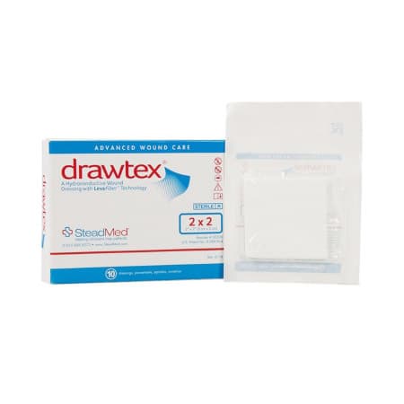 Drawtex Hydroconductive Dressing with Levafiber, 2" x 2" - Box of 10 - Image 1