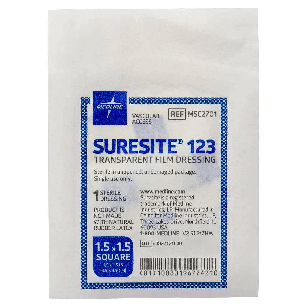 Suresite 123 Transparent Film Dressing, Sterile, 1.52 x 1.52 Inch - Each - Image 1
