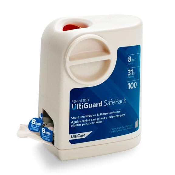 UltiGuard SafePack Pen Needles and Sharp Container, 31 Gauge x 8 mm - Case of 1200 - Image 1