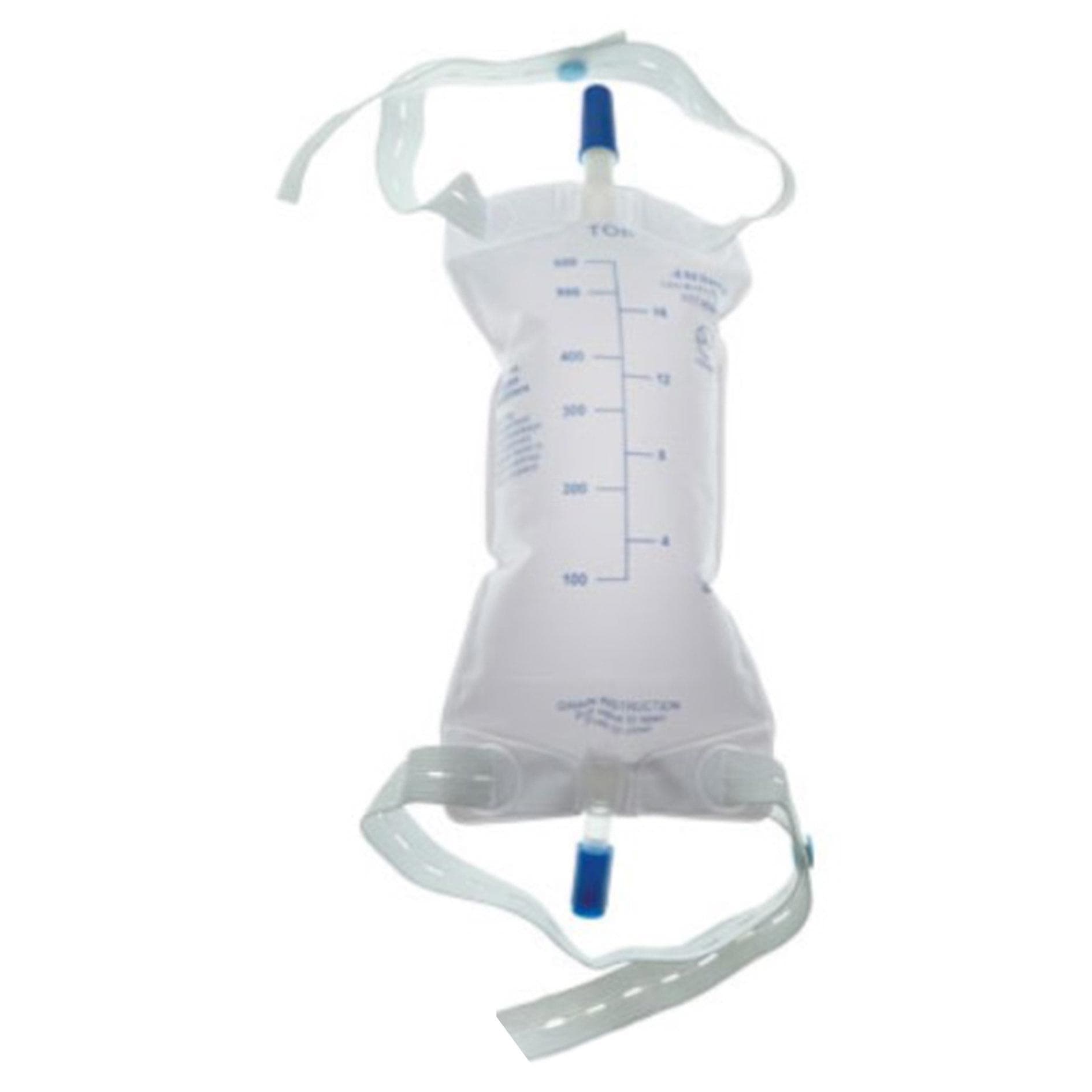 AMSure Urinary Drain Bag with Comfort Strap, Twist Drain Valve, 600 mL - Case of 48 - Image 1