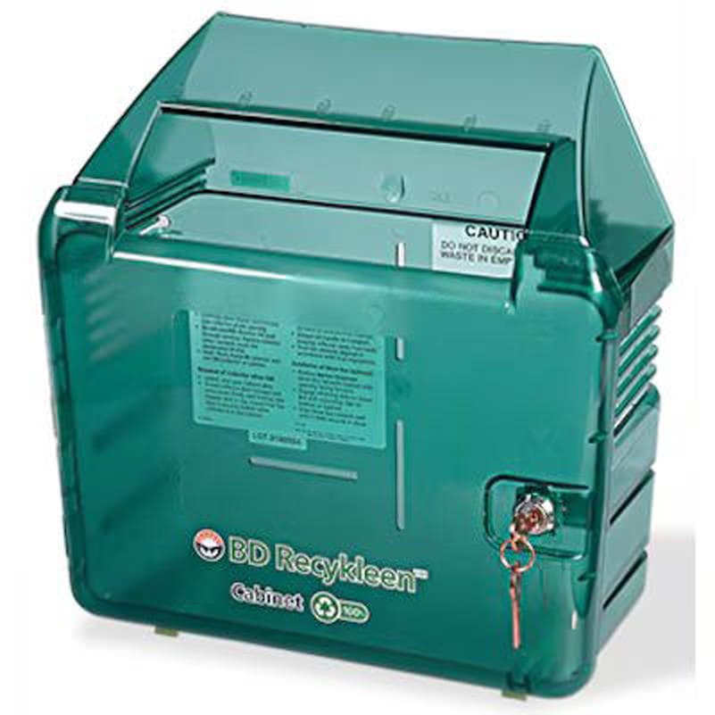 BD Recykleen Locking Wall Cabinet with Shield for 5.4 Quart containers, Green - Each - Image 1