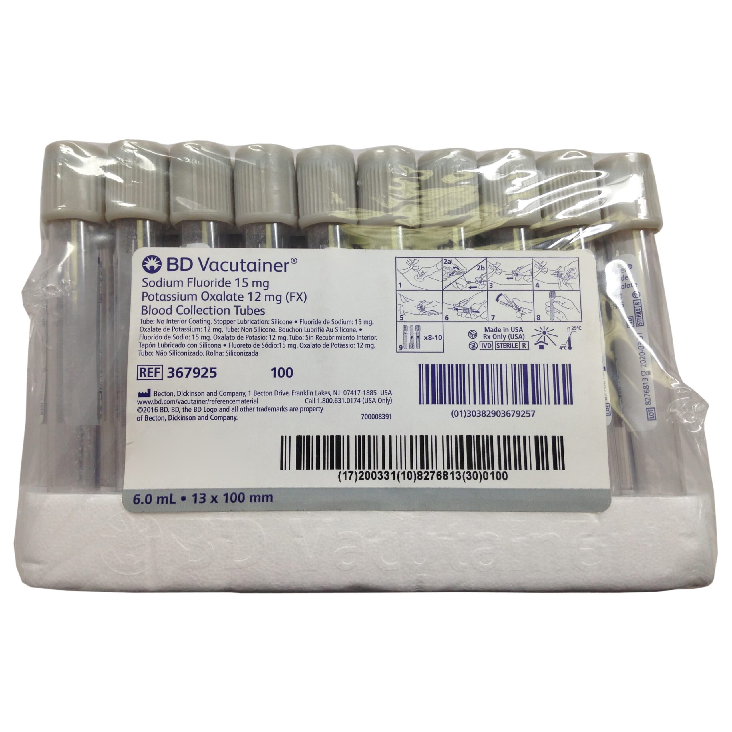 BD Vacutainer Sodium Fluoride and Potassium Oxalate Blood Collection Tubes, 6 mL - Case of 1000 - Image 1