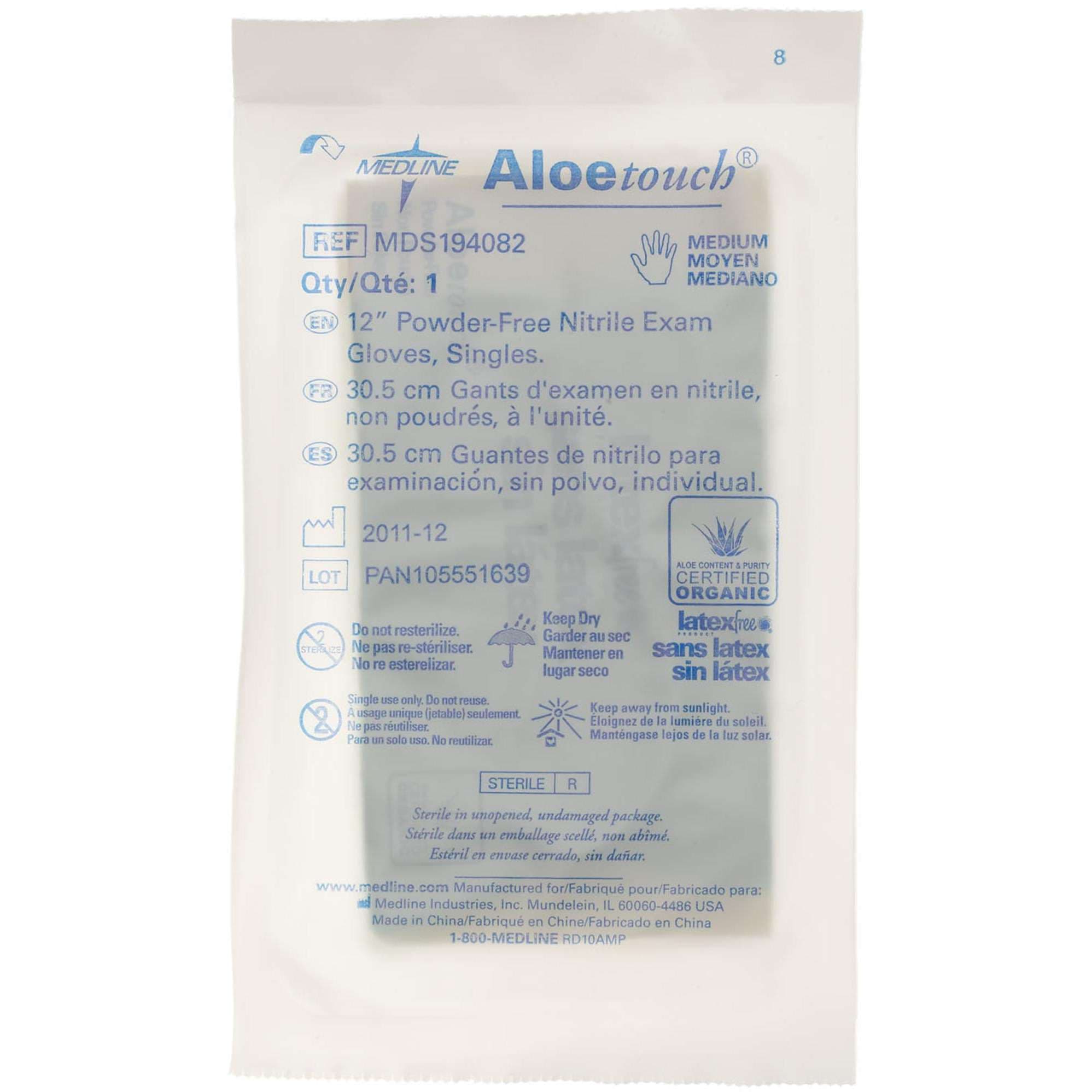 Aloetouch Sterile 12" Powder-Free Nitrile Exam Gloves, Single, Medium - Box of 100 - Image 1