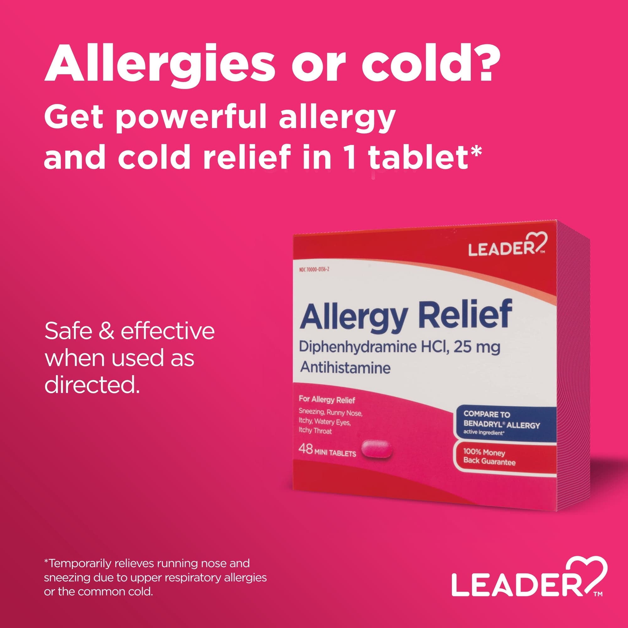 Leader Allergy Relief, Mini Tablets, 25 mg - 48 Colunt - Image 2