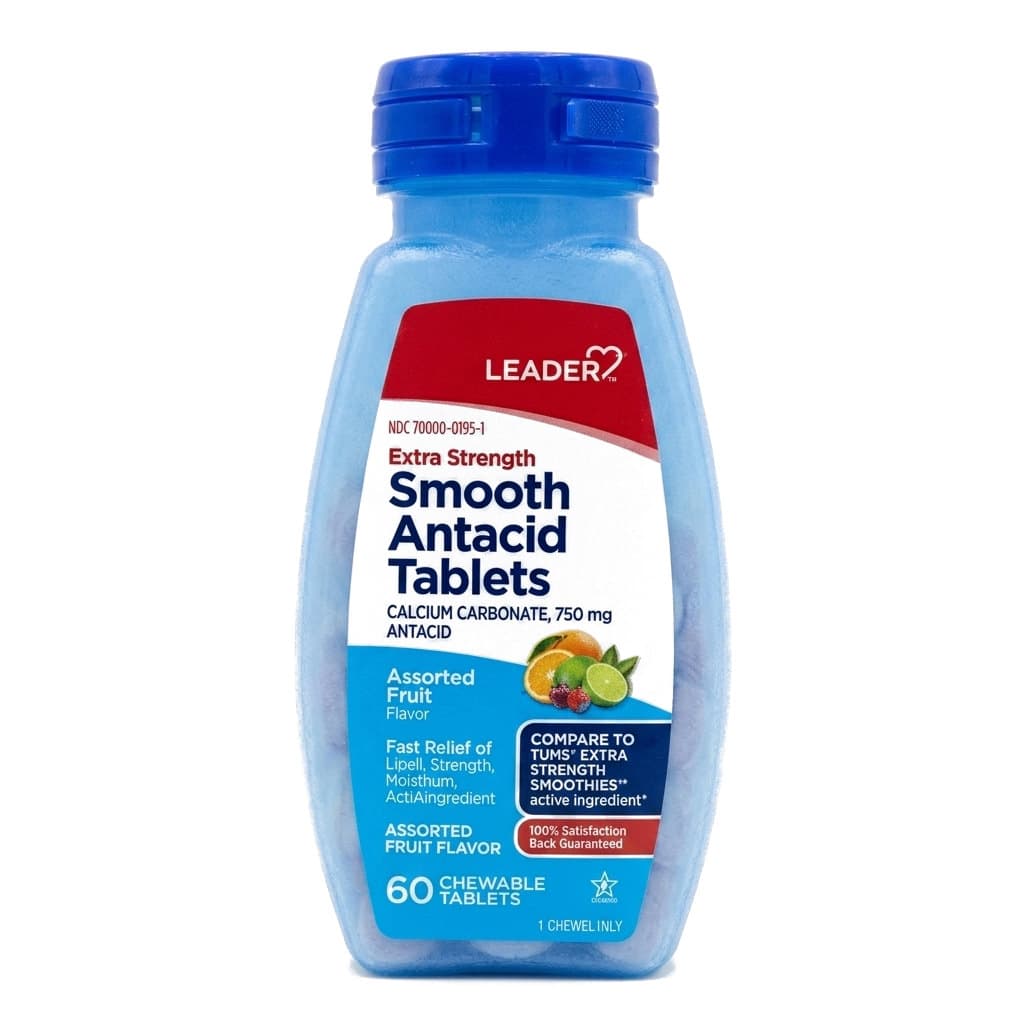 Leader Smooth Antacid Tablets, Extra Strength, 750 mg, 60 Count - Each