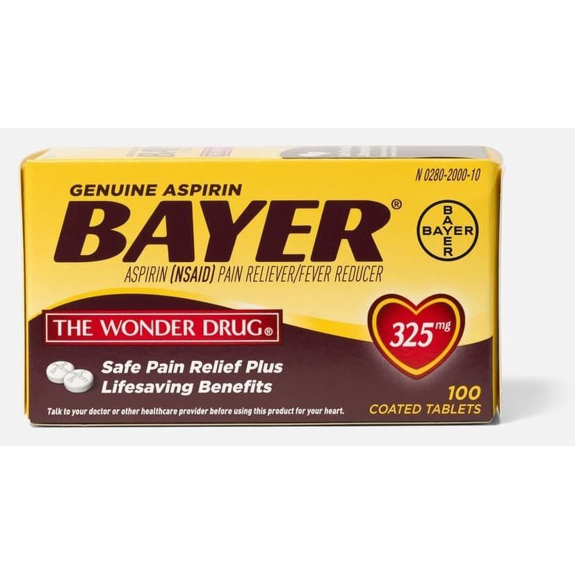 Genuine Bayer Aspirin Coated Tablets 325 mg - Bottle of 100