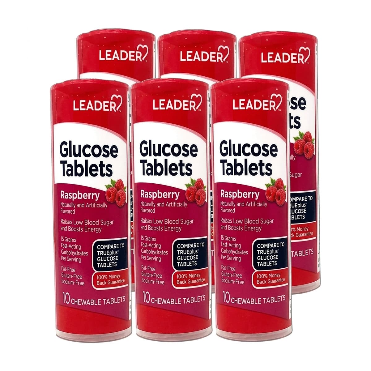Leader Glucose Tablets, Raspberry, 6 x 10 - Package of 60 - Image 1