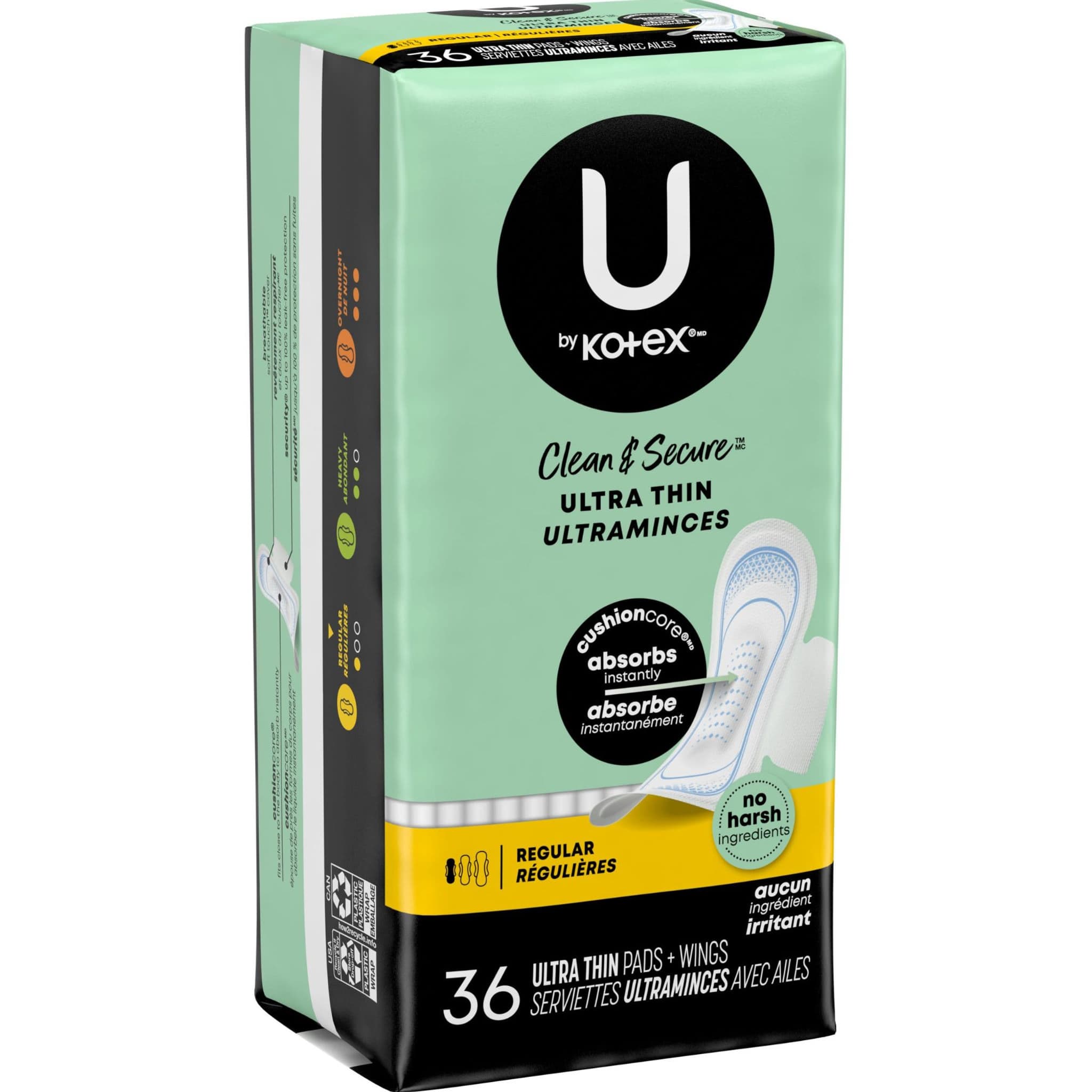 U By Kotex Clean & Secure Regular Ultra Thin Pads with Wings - Image 2