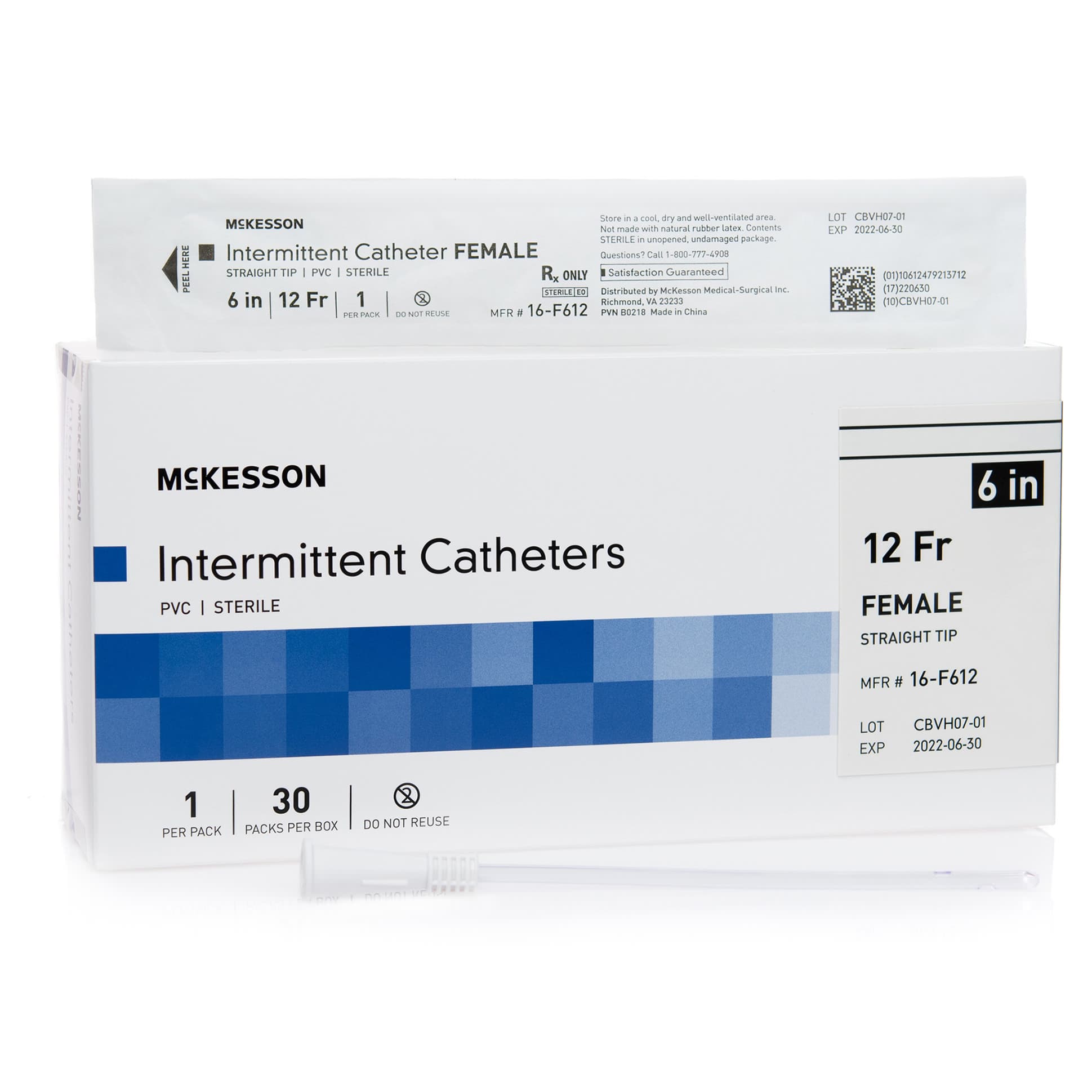 McKesson Uncoated PVC Urethral Catheter, Female, 12 Fr, 6 Inch - Box of 30 - Image 1