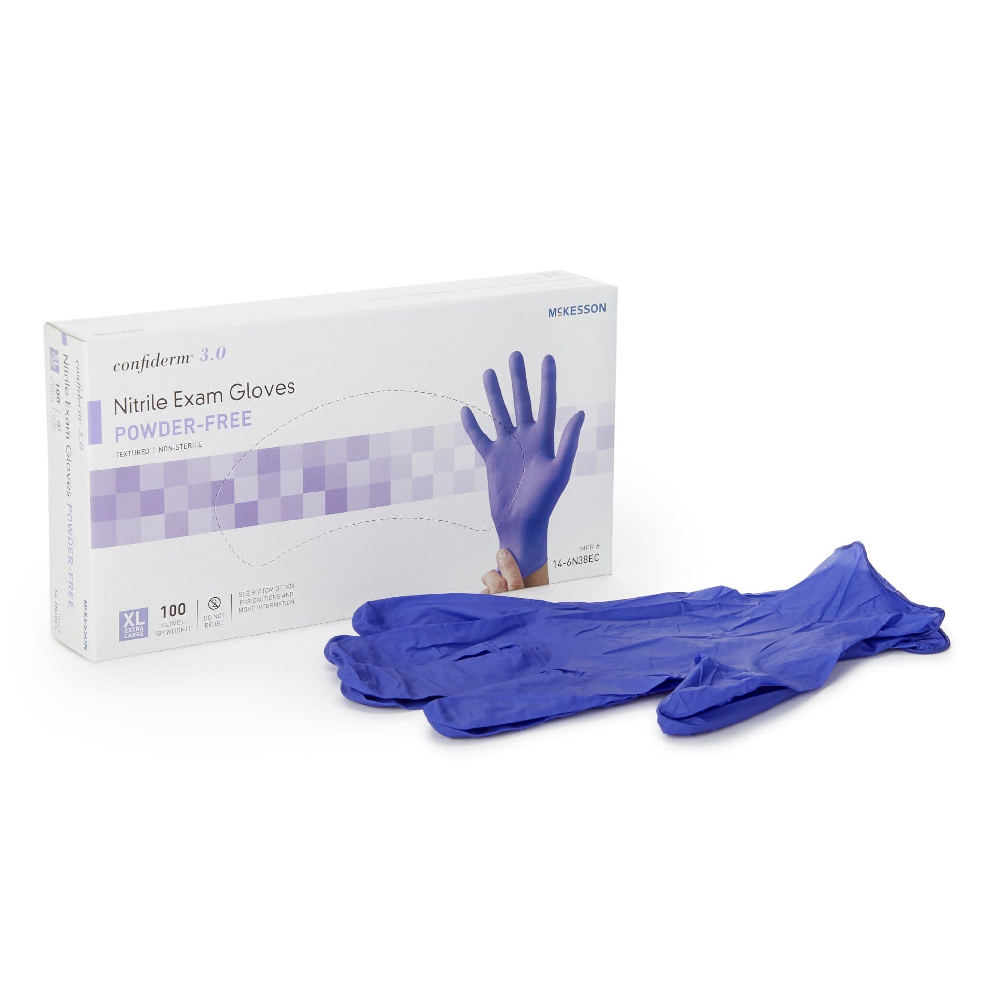 McKesson Confiderm 3.0 Exam Glove Blue Beaded Cuff 2 mil to 4 mil Range, X-Large - Box of 100 - Image 1