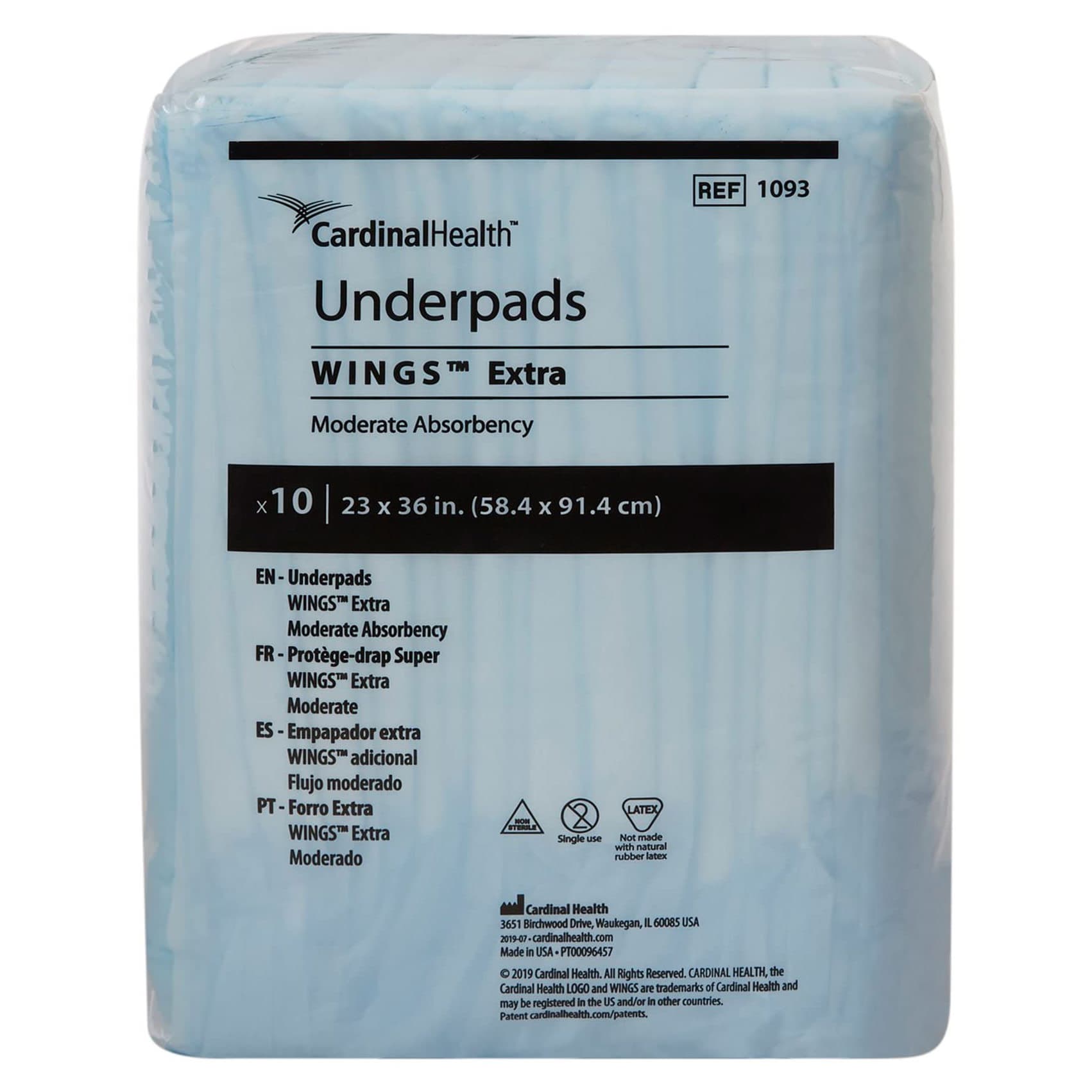 Cardinal Health Wings Extra Underpads, Moderate Absorbency, 23 x 36 Inch - Package of 10 - Image 1