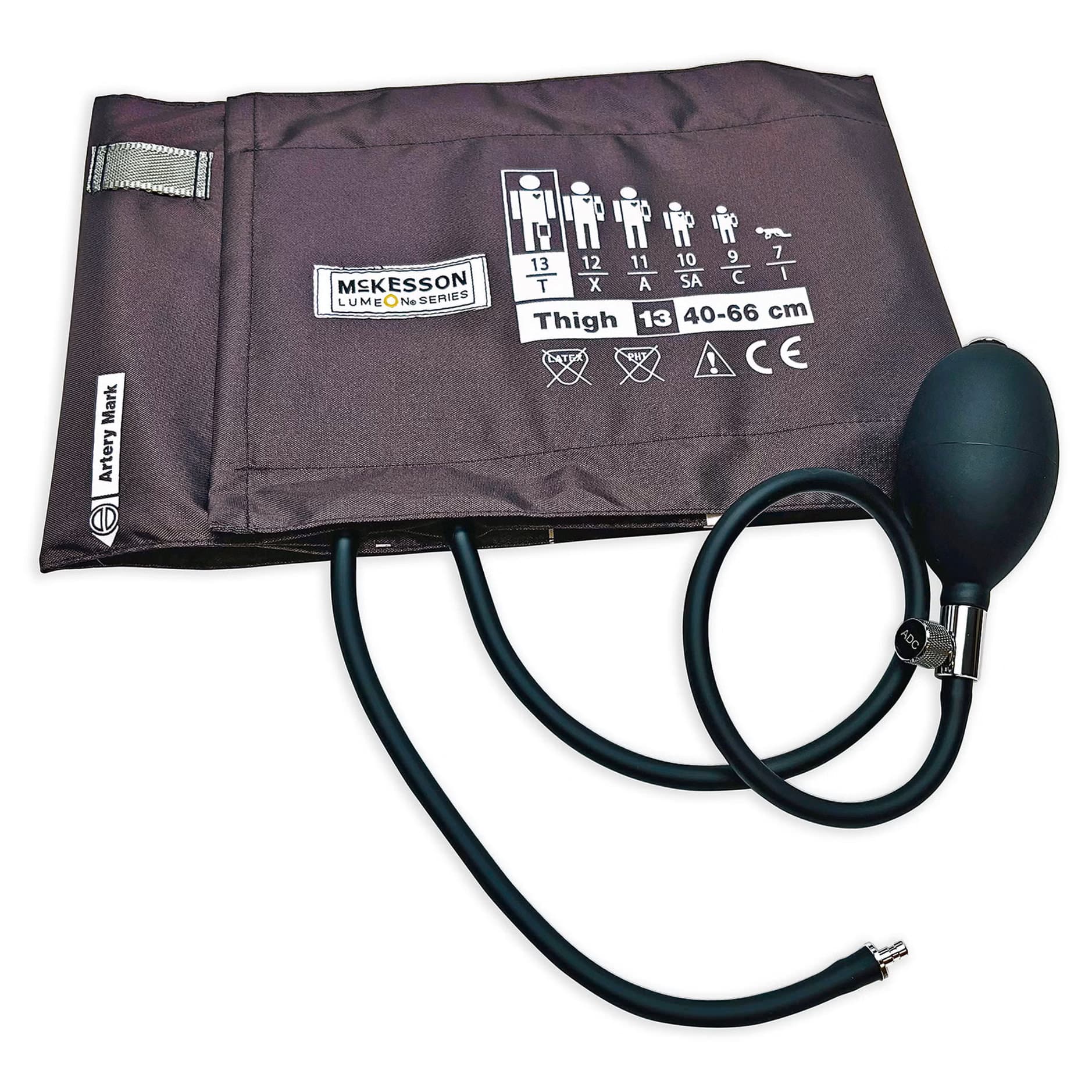 McKesson LUMEON Reusable Thigh Blood Pressure Cuff and Bulb, Brown Cuff - Image 1