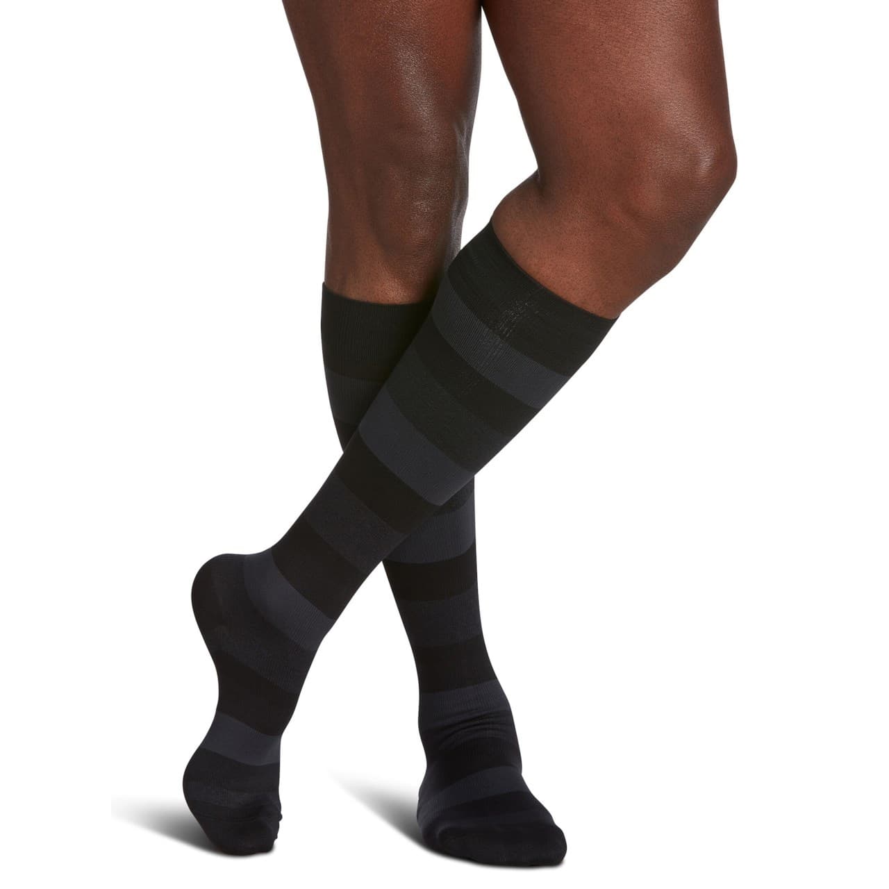 Sigvaris Mens Microfiber Shades Calf High Compression Socks, 15-20mmHg , Size C, Onyx Stripe - Pair - Image 1