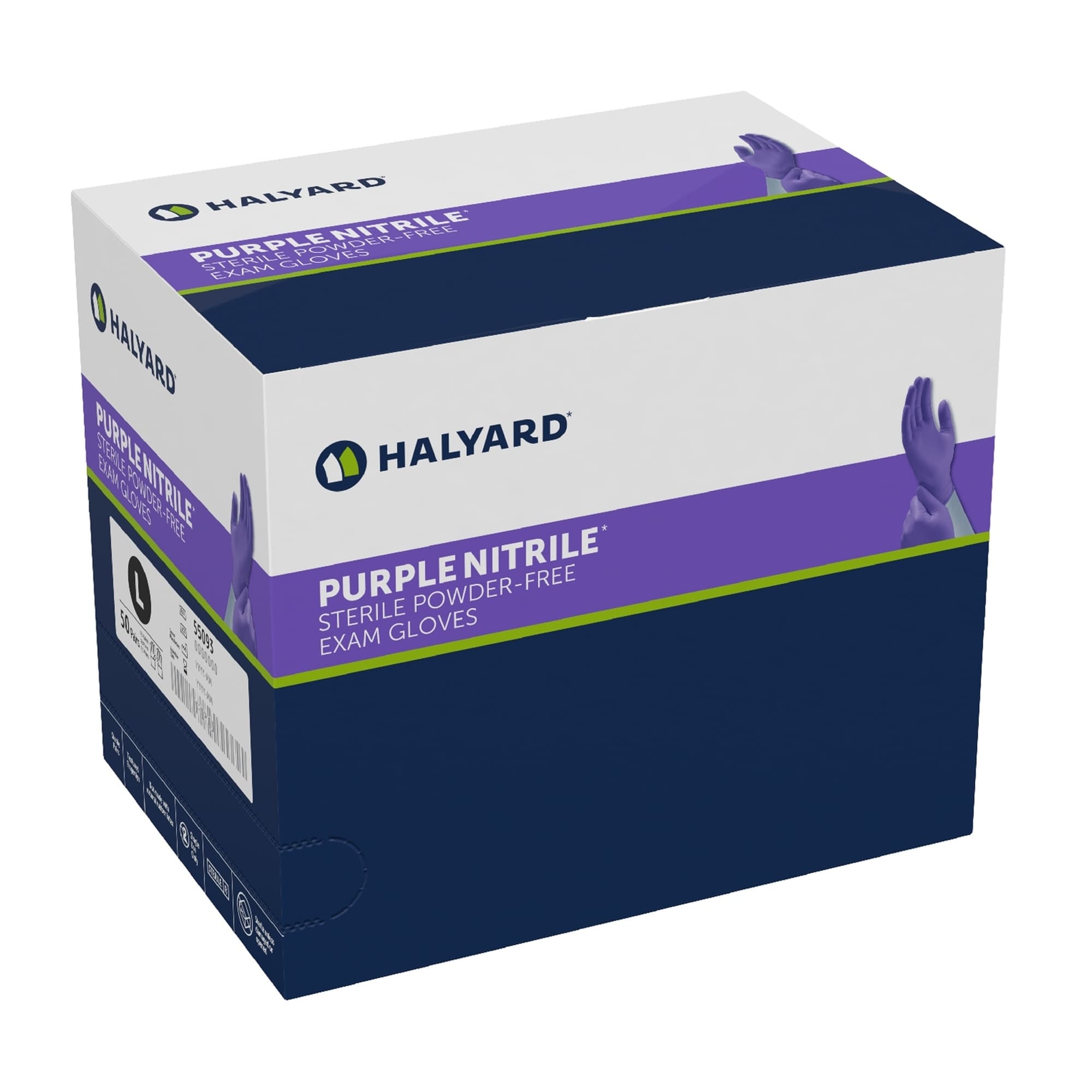 Halyard Purple Nitrile Sterile Powder Free Exam Gloves, Large - Box of 100 - Image 1