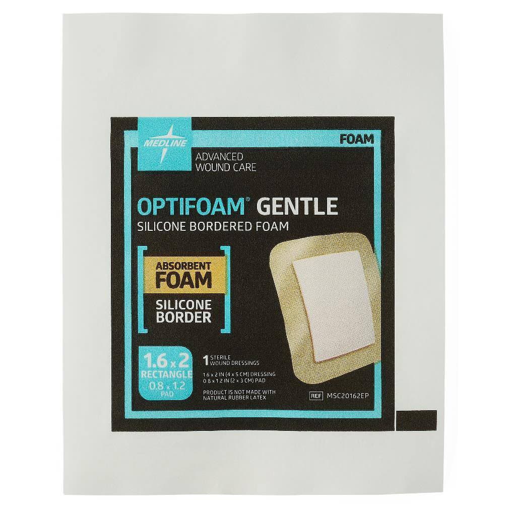 Optifoam Gentle Silicone Bordered Foam Dressing, Sterile, 1.6 x 2 Inch - Each - Image 1