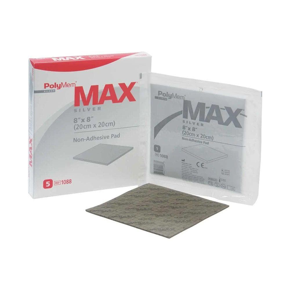 Polymem Max Silver Non-Adhesive Foam Pad Dressing, 8 x 8 Inch - Box of 5 - Image 1