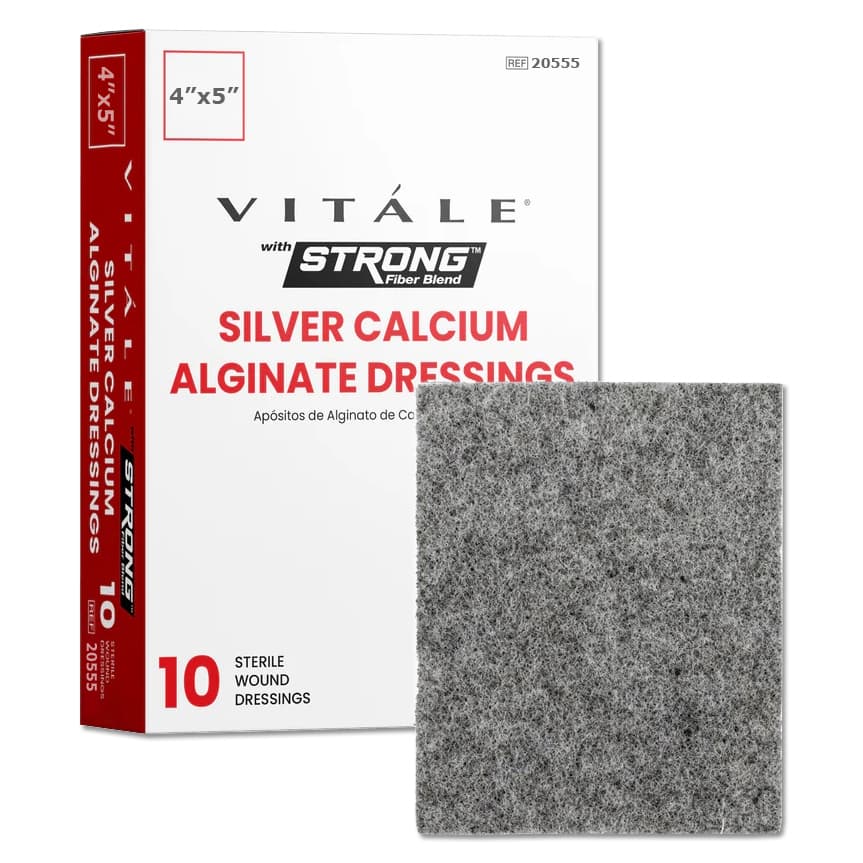 Vitale STRONG Silver Calcium Alginate Dressings, 4 x 5 Inch - Box of 10 - Image 1