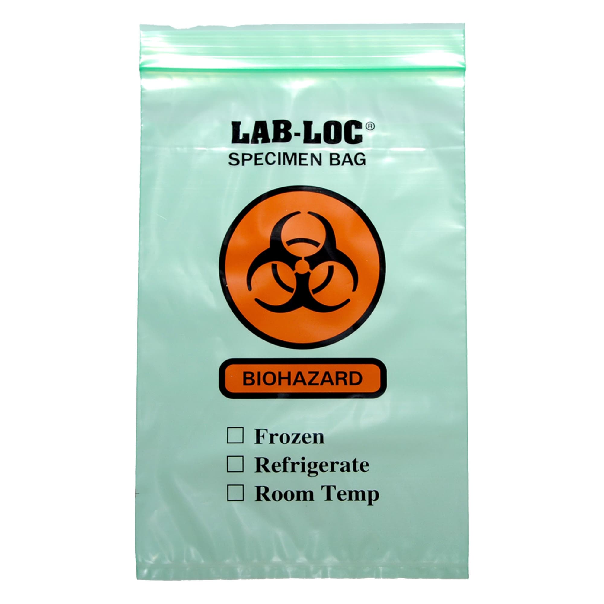 Lab-Loc NonSterile Specimen Transport Bag with Document Pouch, Green Tint, 6 x 9" - Case of 1000 - Image 1