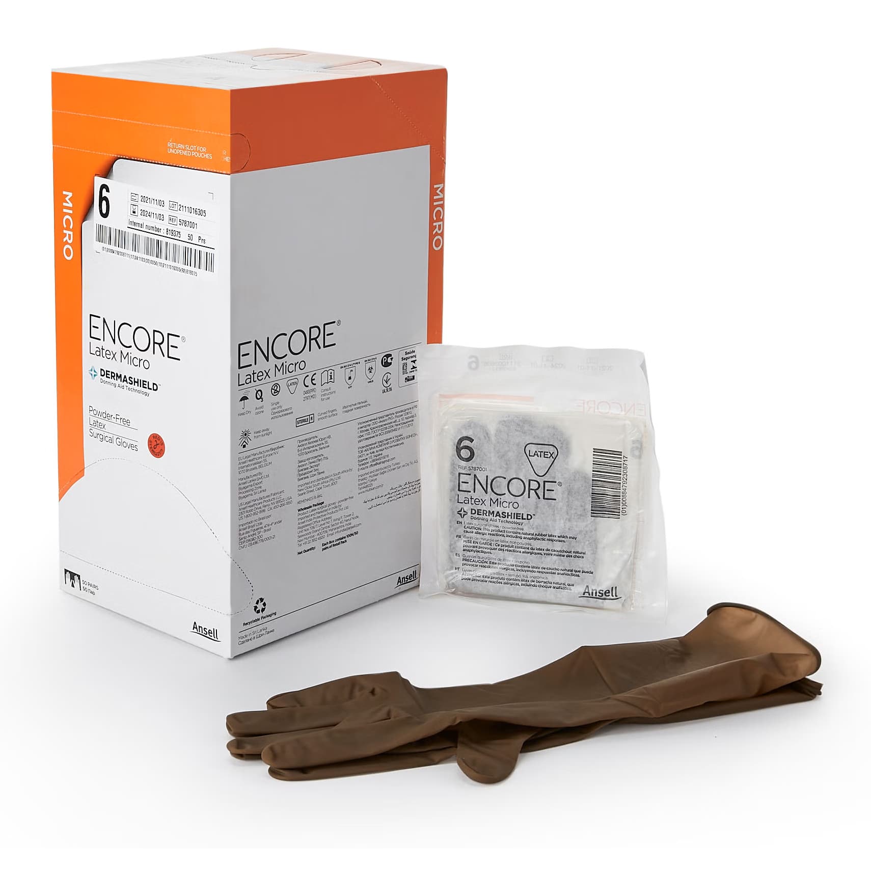 ENCORE Latex Micro Surgical Glove Brown Beaded Cuff Micro, Size 6 - Case of 200 - Image 1