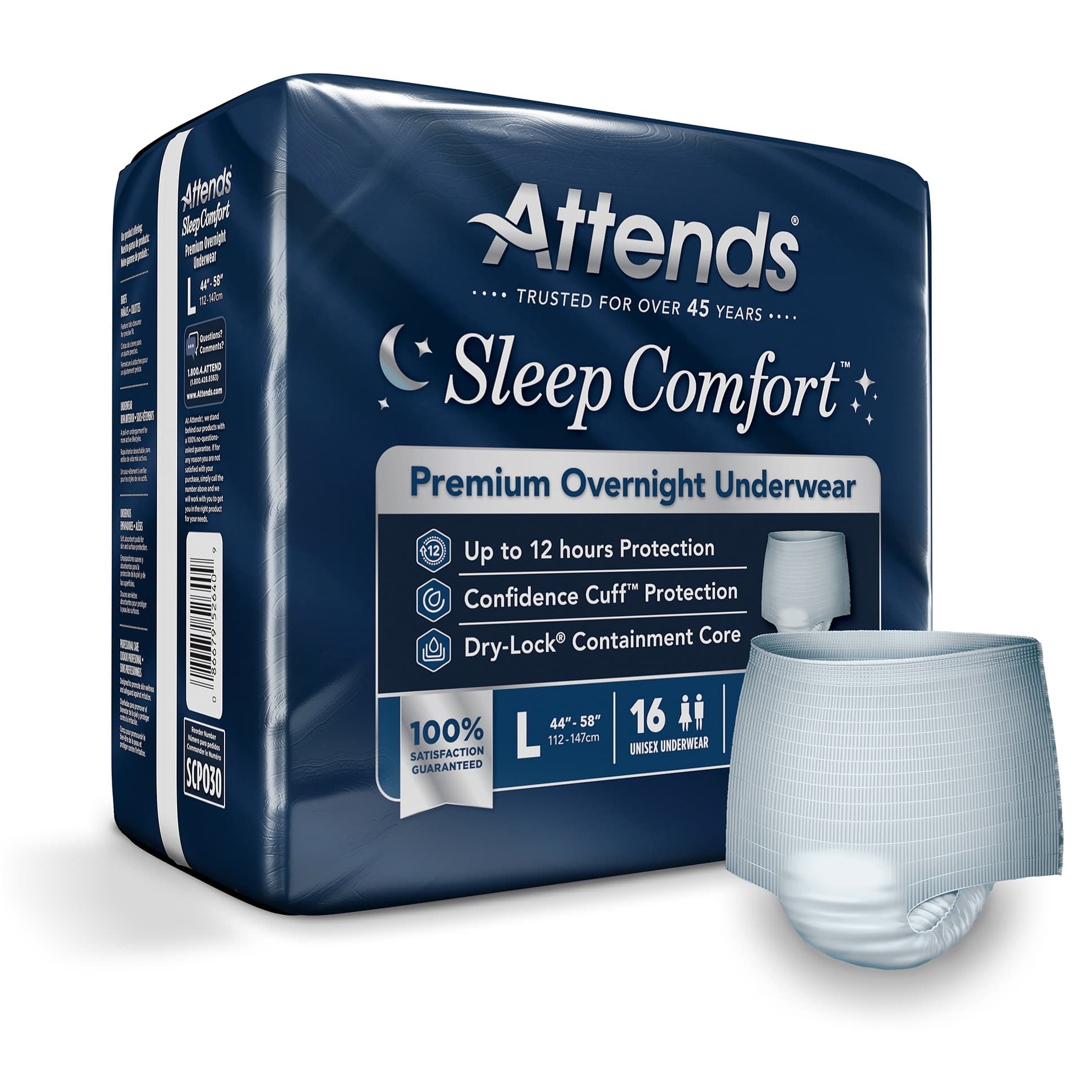 Attends Sleep Comfort Premium Overnight Underwear, Large - Bag of 16 - Image 1