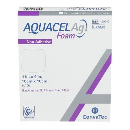 ConvaTec Aquacel Ag Foam Non-Adhesive Dressing, 4 x 4 Inch - Box of 10 - Image 1