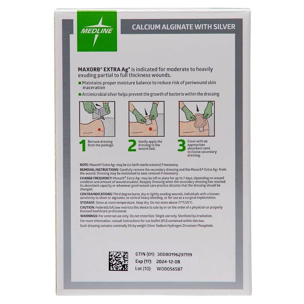 maxorb extra ag silver antimicrobial wound dressing Maxorb Extra Ag+ CMC/Alginate Wound Dressing, 2 x 2 Inch