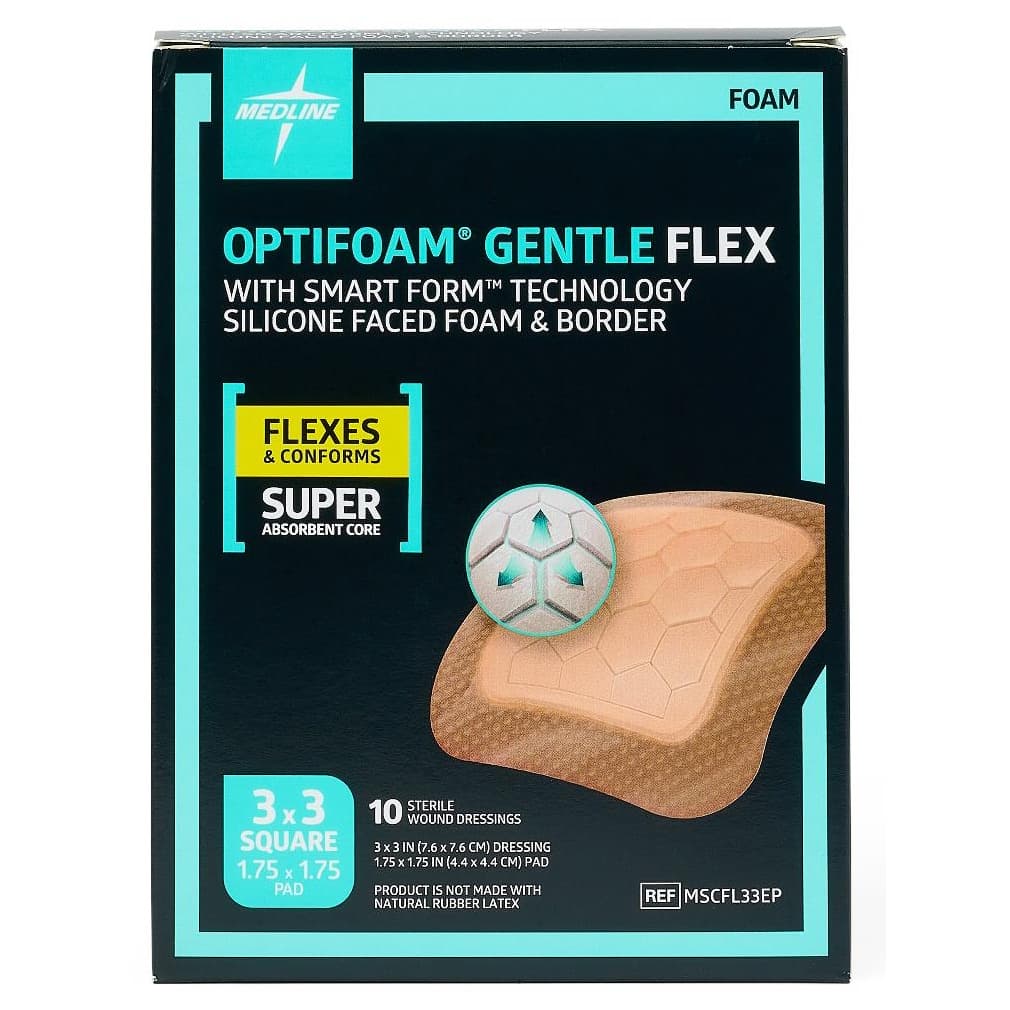 Optifoam Gentle Flex Silicone Foam Dressing with Border High Absorbency Sterile, 3 x 3 Inch - Box of 10 - Image 1