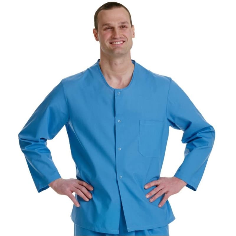 Medline Pajama Shirt with Snap Closure, Solid Blue