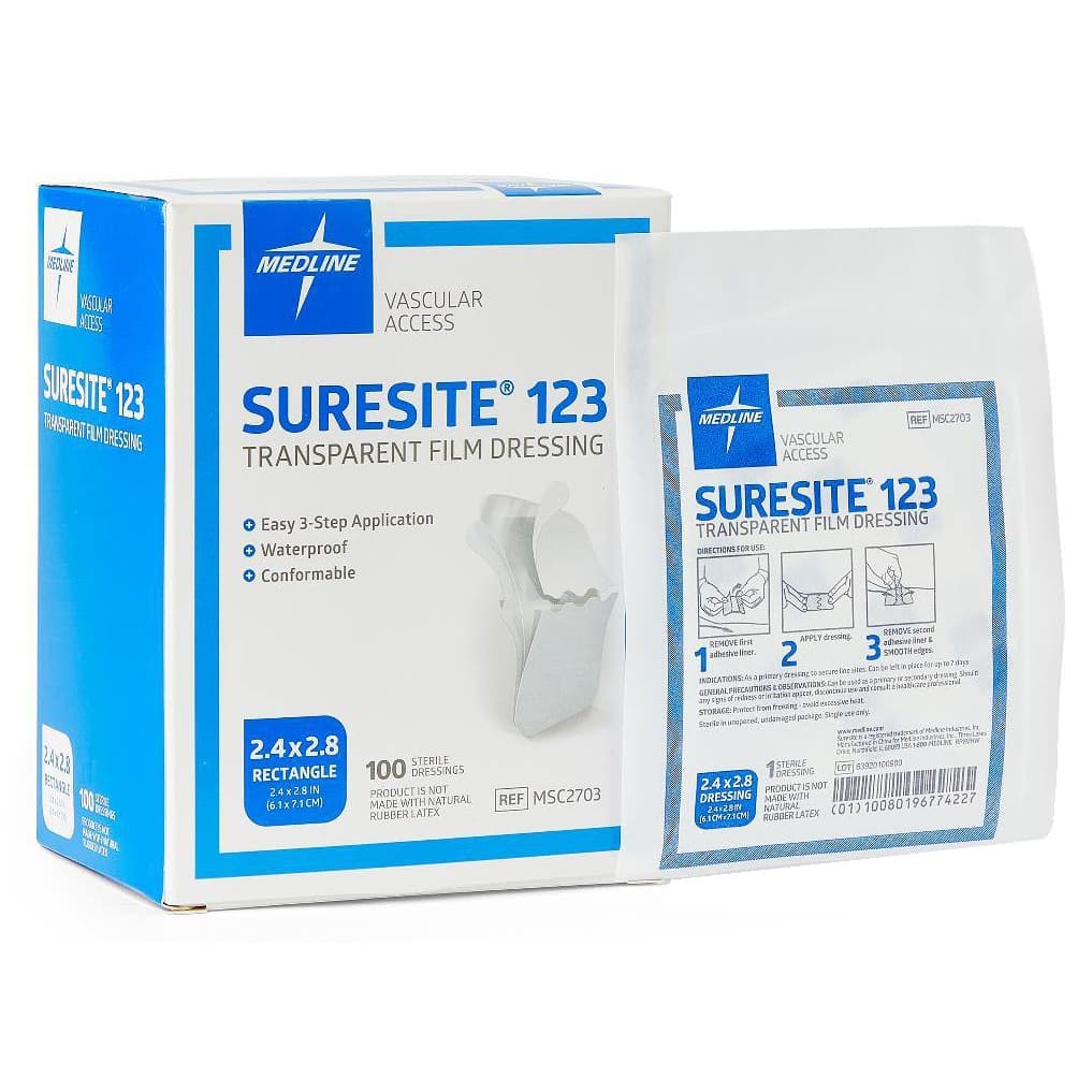 Suresite 123 Transparent Film Dressing, Sterile, 2.4 x 2.8 Inch - Box of 100 - Image 1