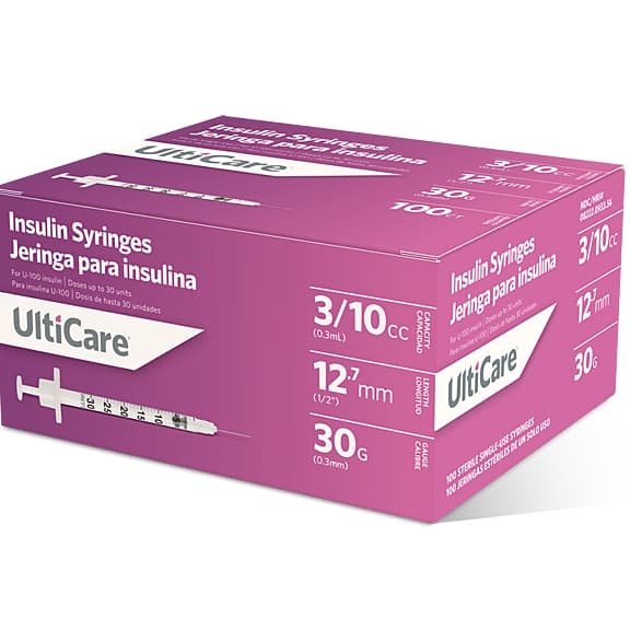 Ultimed UltiCare U-100 Insulin Syringes, 30 Gauge, 3/10 ML - Case of 500 - Image 1
