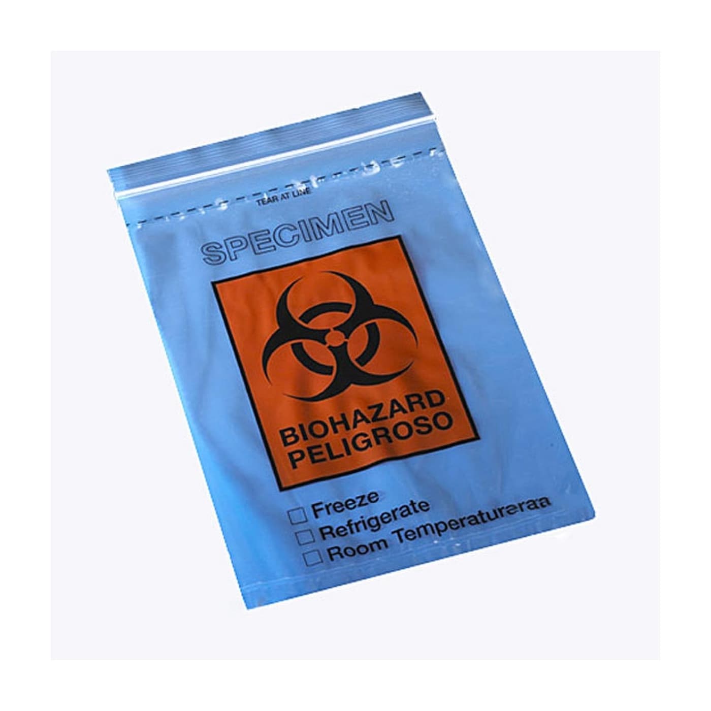 Specimen Transport Bag with Biohazard Symbol and Storage Instructions