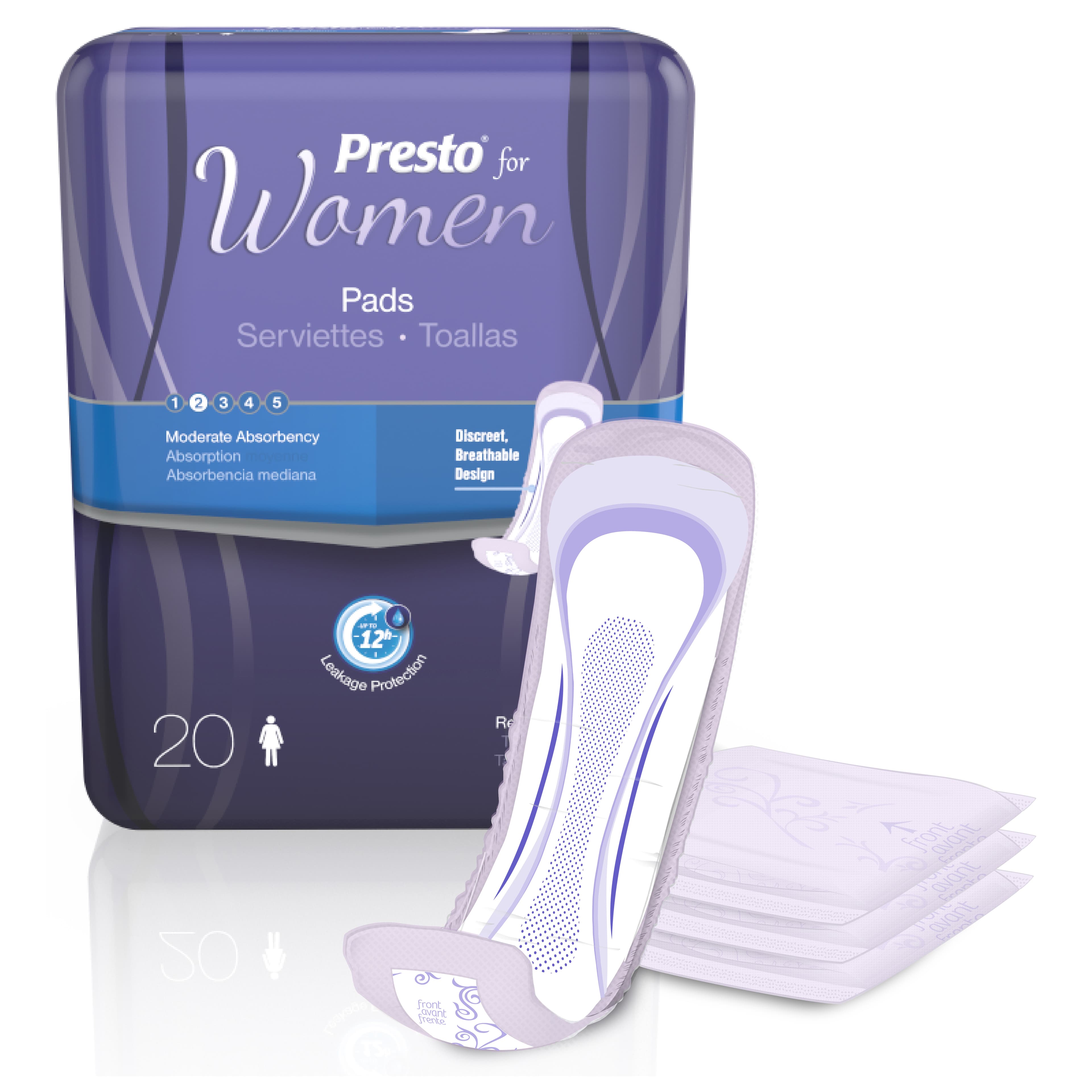 Presto Pads for Women, Moderate Absorbency, Regular - Case of 180 - Image 1