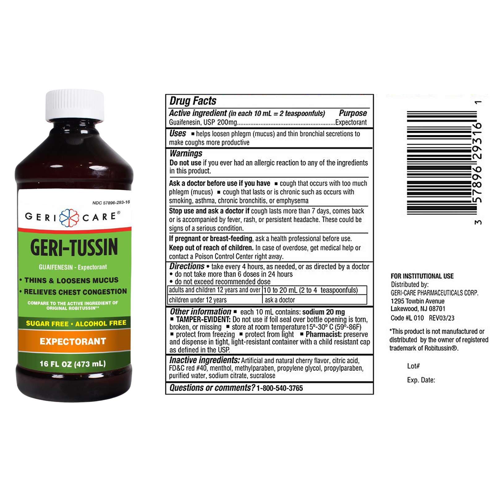 GeriCare Geri-Tussin Guaifenesin Expectorant Syrup, 16oz - Image 2