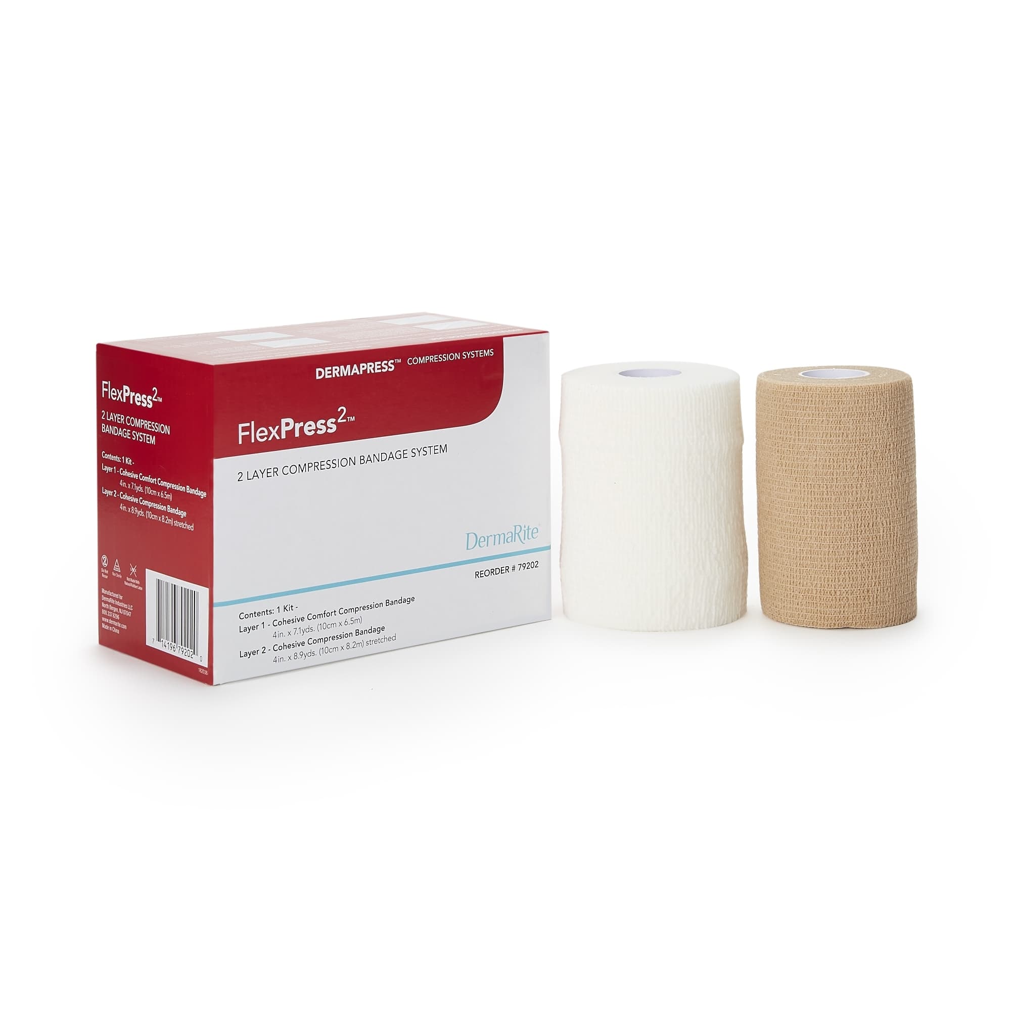 DermaRite FlexPress2 Two Layer Compression Bandage System, Tan-White