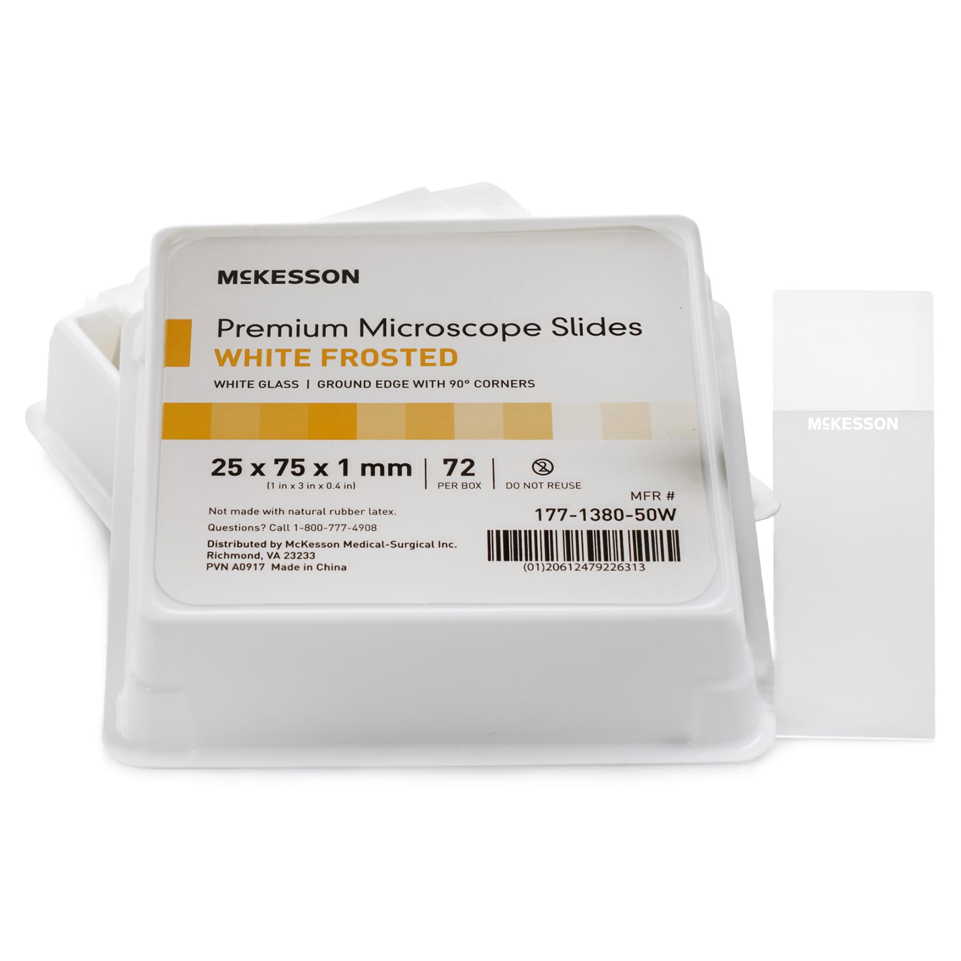 McKesson Microscope Slide, White Frosted End, 25 x 75 x 1 mm, 90 degree Corners - Box of 72 - Image 1