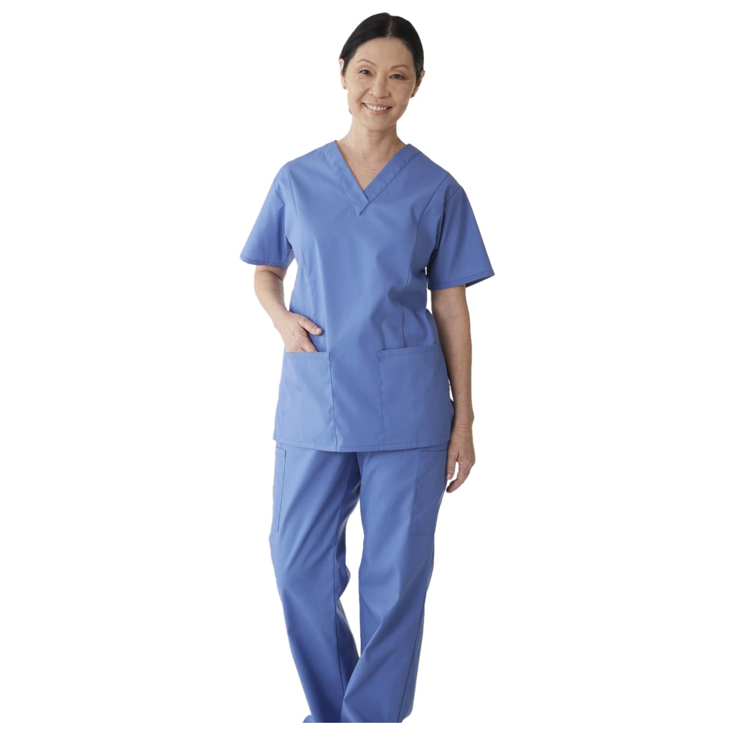 Medline ComfortEase Women's V-neck Tunic Scrub Top, 2-Pockets, Ceil Blue, Extra Small - Each - Image 1