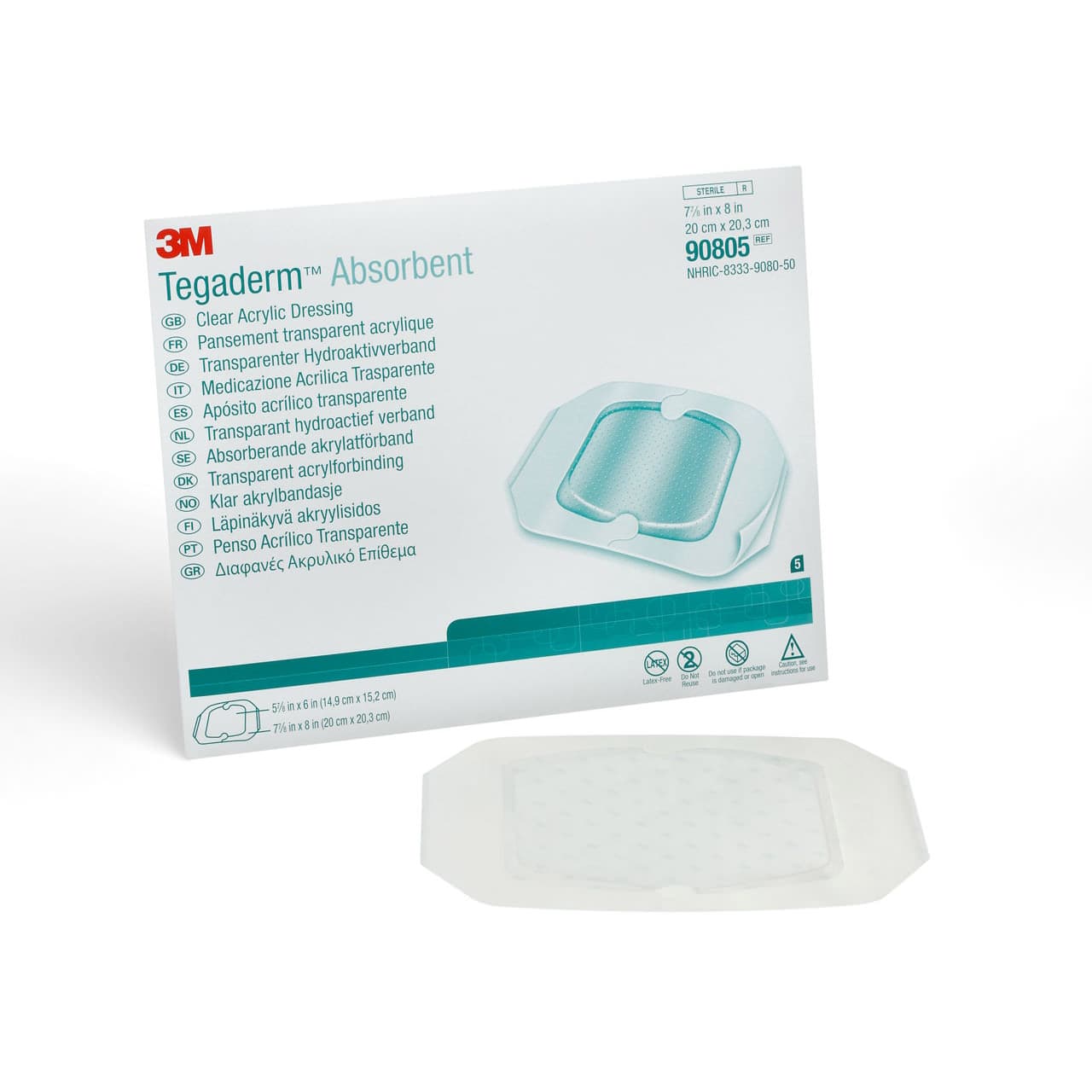 3M Tegaderm Acrylic Dressing Large, 8" x 7-9/10" with 5-9/10" x 6" Pad, Clear - Each - Image 1
