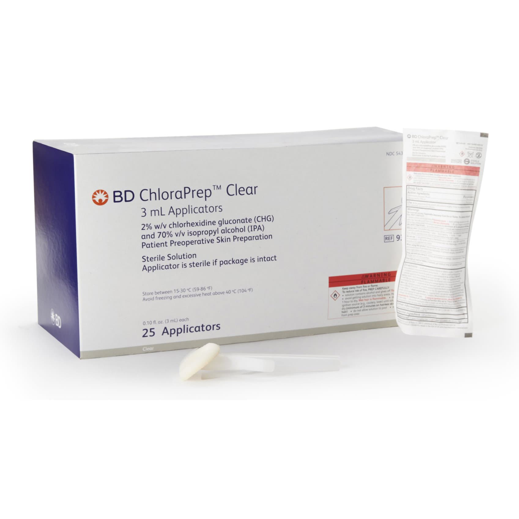 ChloraPrep Clear Skin Prep Solution Foam Applicator, 3 mL - Carton of 25 - Image 1